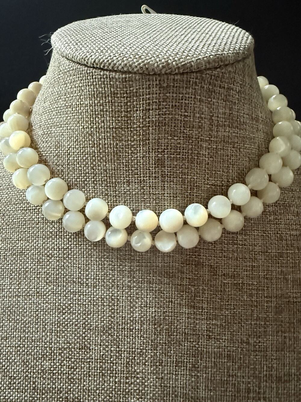 Vintage Ciner Mother Of Pearl Necklace Double Strand Gold Tone Event Cocktail